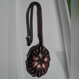 COPPER statement authentic Vintage Flower Pendant Necklace huge charm